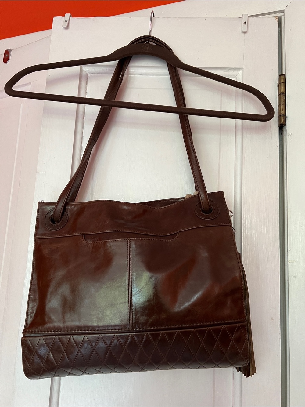 HOBO Dark Brown Leather Quilted-Bottom Shoulder Bag